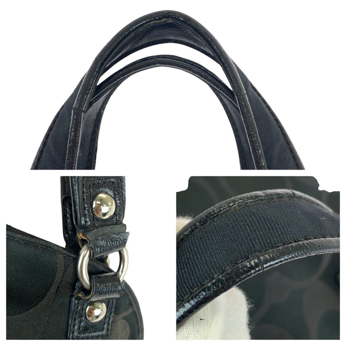 22762
COACH コーチ ポピー シグネチャー ブラック 黒 シルバー金具 キャンバス / パテントレザー F21713 トートバッグ ハンドバッグ レディース AB3