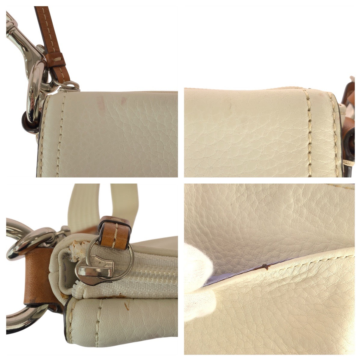 22763
COACH コーチ ホワイト ブラウン シルバー金具 レザー ショルダーバッグ ポシェット レディース ABP8