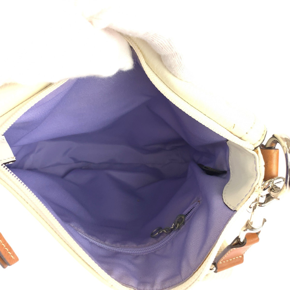 22763
COACH コーチ ホワイト ブラウン シルバー金具 レザー ショルダーバッグ ポシェット レディース ABP8