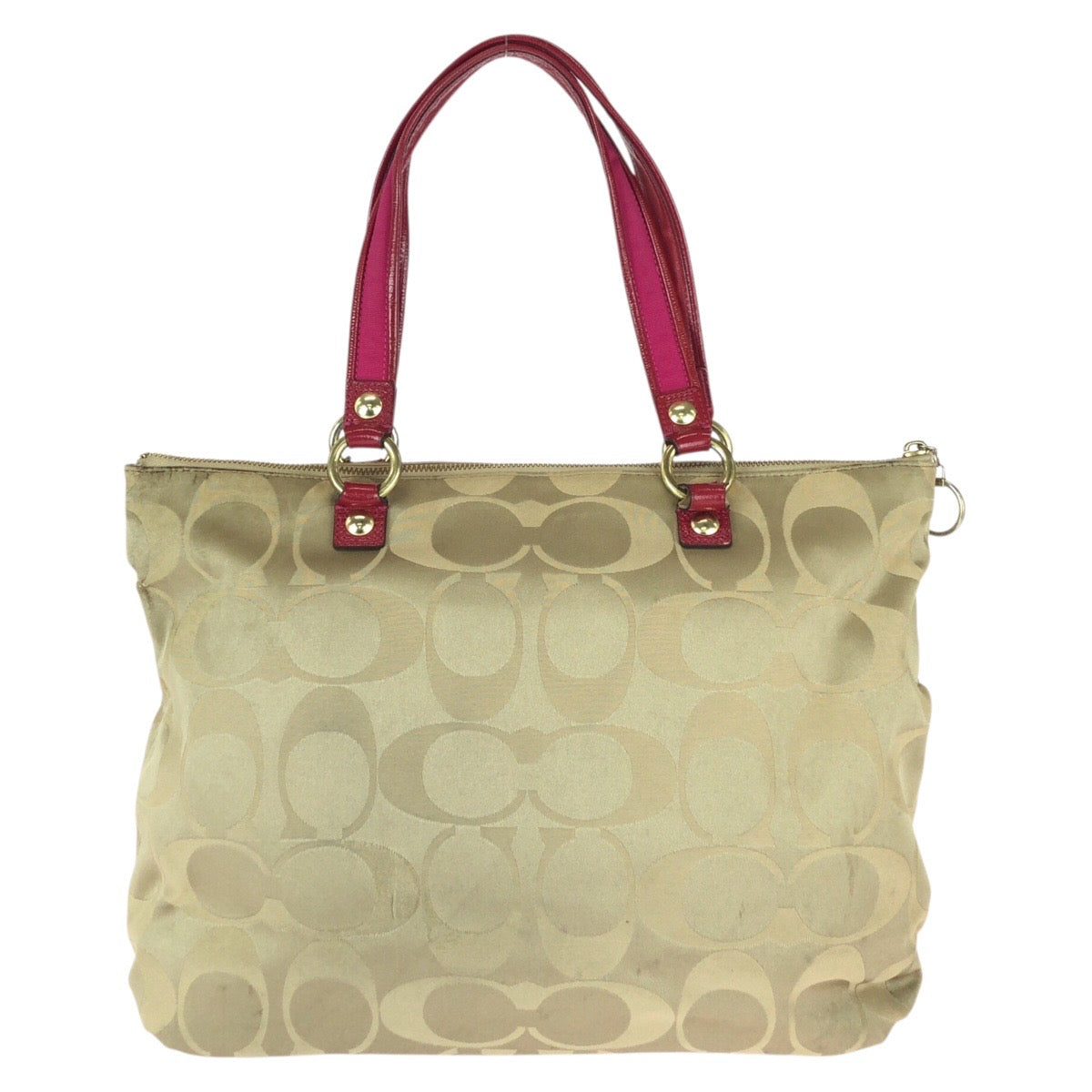 22765
COACH コーチ ポピー シグネチャー ベージュ ピンク ゴールド金具 キャンバス / パテントレザー 15316 トートバッグ ショルダーバッグ レディース AB4