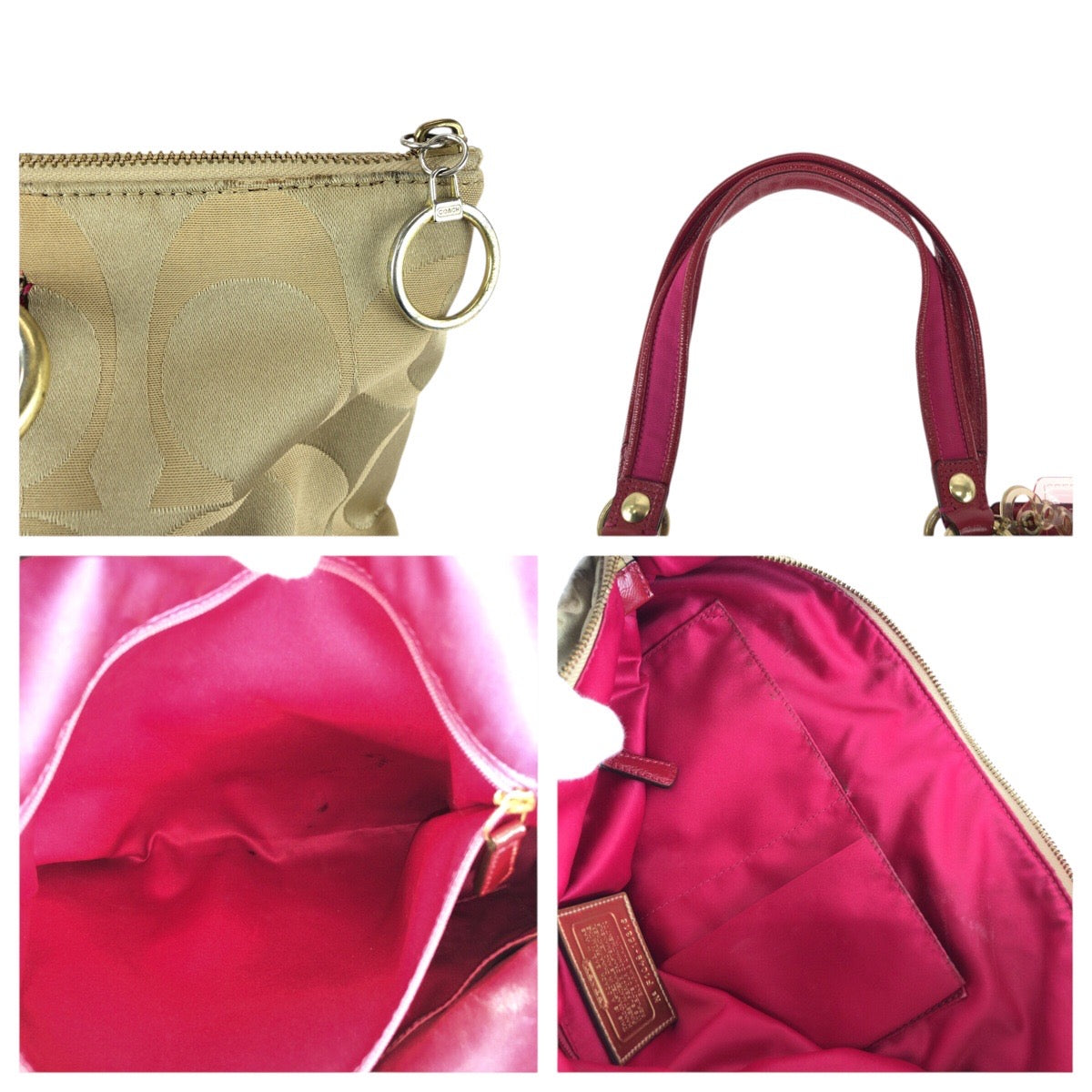 22765
COACH コーチ ポピー シグネチャー ベージュ ピンク ゴールド金具 キャンバス / パテントレザー 15316 トートバッグ ショルダーバッグ レディース AB4