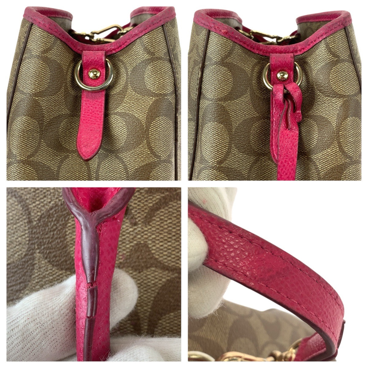 22766
COACH コーチ シグネチャー スモール マーゴット キャリーオール 2way ベージュ ピンク ゴールド金具 PVC / レザー F34608 ショルダーバッグ トートバッグ レディース AB5