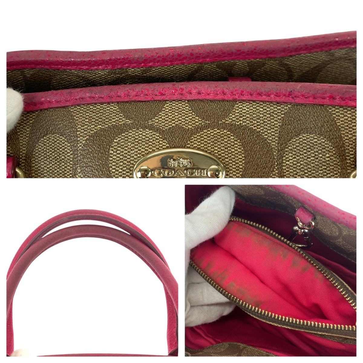 22766
COACH コーチ シグネチャー スモール マーゴット キャリーオール 2way ベージュ ピンク ゴールド金具 PVC / レザー F34608 ショルダーバッグ トートバッグ レディース AB5