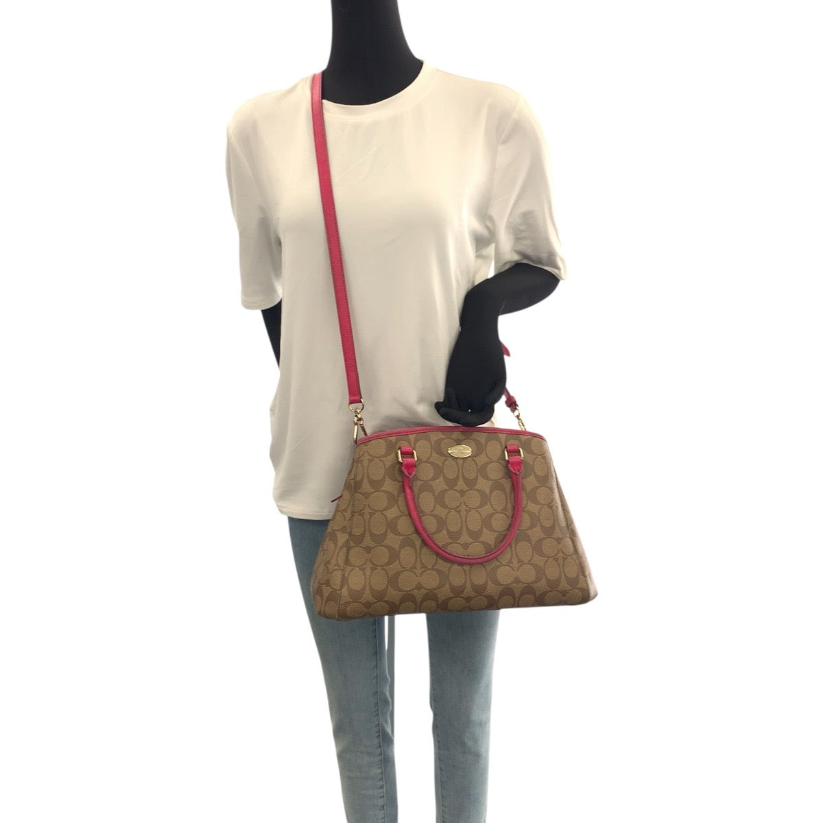 22766
COACH コーチ シグネチャー スモール マーゴット キャリーオール 2way ベージュ ピンク ゴールド金具 PVC / レザー F34608 ショルダーバッグ トートバッグ レディース AB5