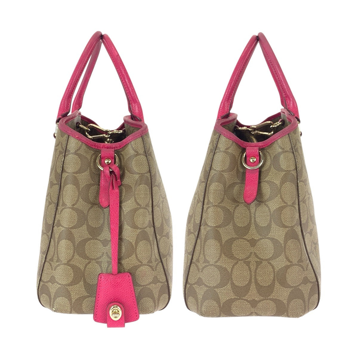 22766
COACH コーチ シグネチャー スモール マーゴット キャリーオール 2way ベージュ ピンク ゴールド金具 PVC / レザー F34608 ショルダーバッグ トートバッグ レディース AB5