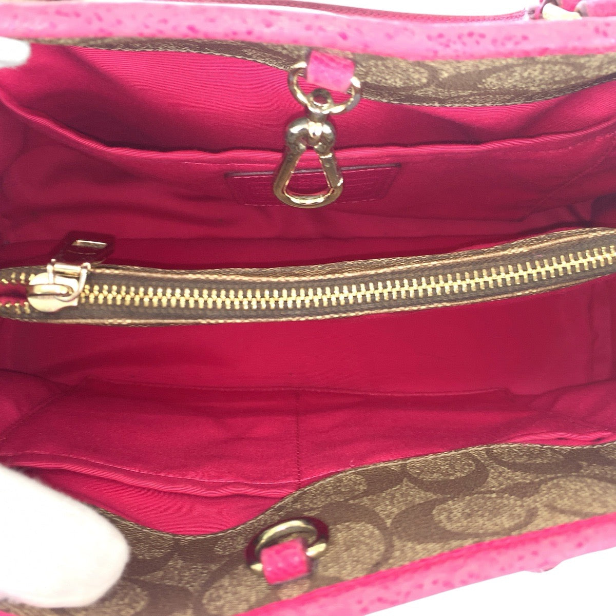 22766
COACH コーチ シグネチャー スモール マーゴット キャリーオール 2way ベージュ ピンク ゴールド金具 PVC / レザー F34608 ショルダーバッグ トートバッグ レディース AB5