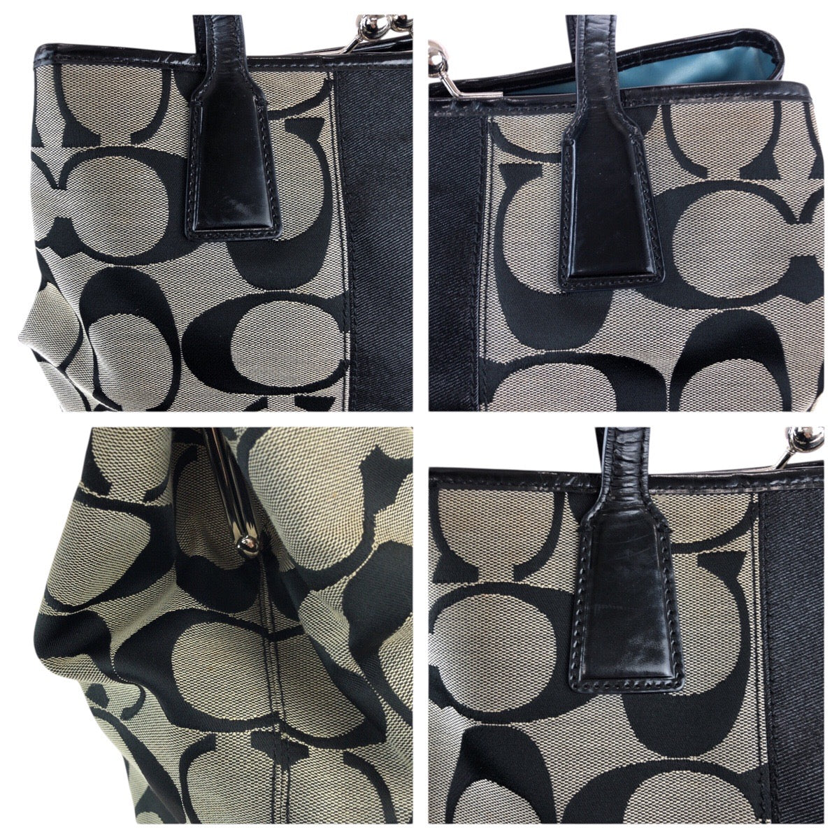 22768
COACH コーチ シグネチャー ブラック グレー シルバー金具 キャンバス / レザー F13533 トートバッグ ショルダーバッグ レディース AB5
