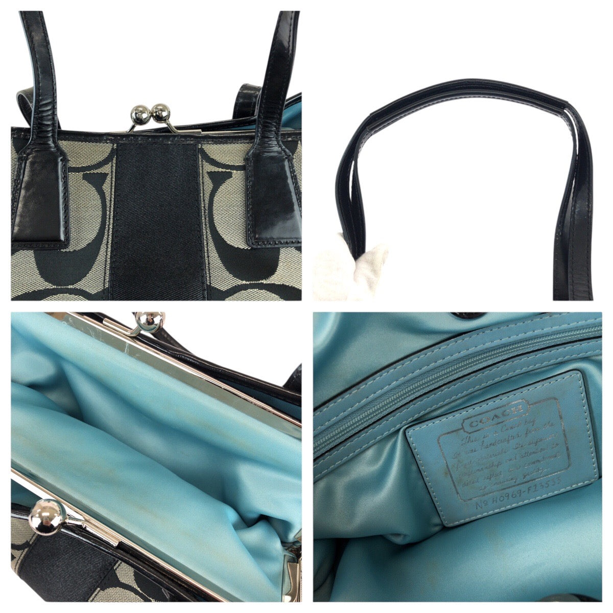 22768
COACH コーチ シグネチャー ブラック グレー シルバー金具 キャンバス / レザー F13533 トートバッグ ショルダーバッグ レディース AB5