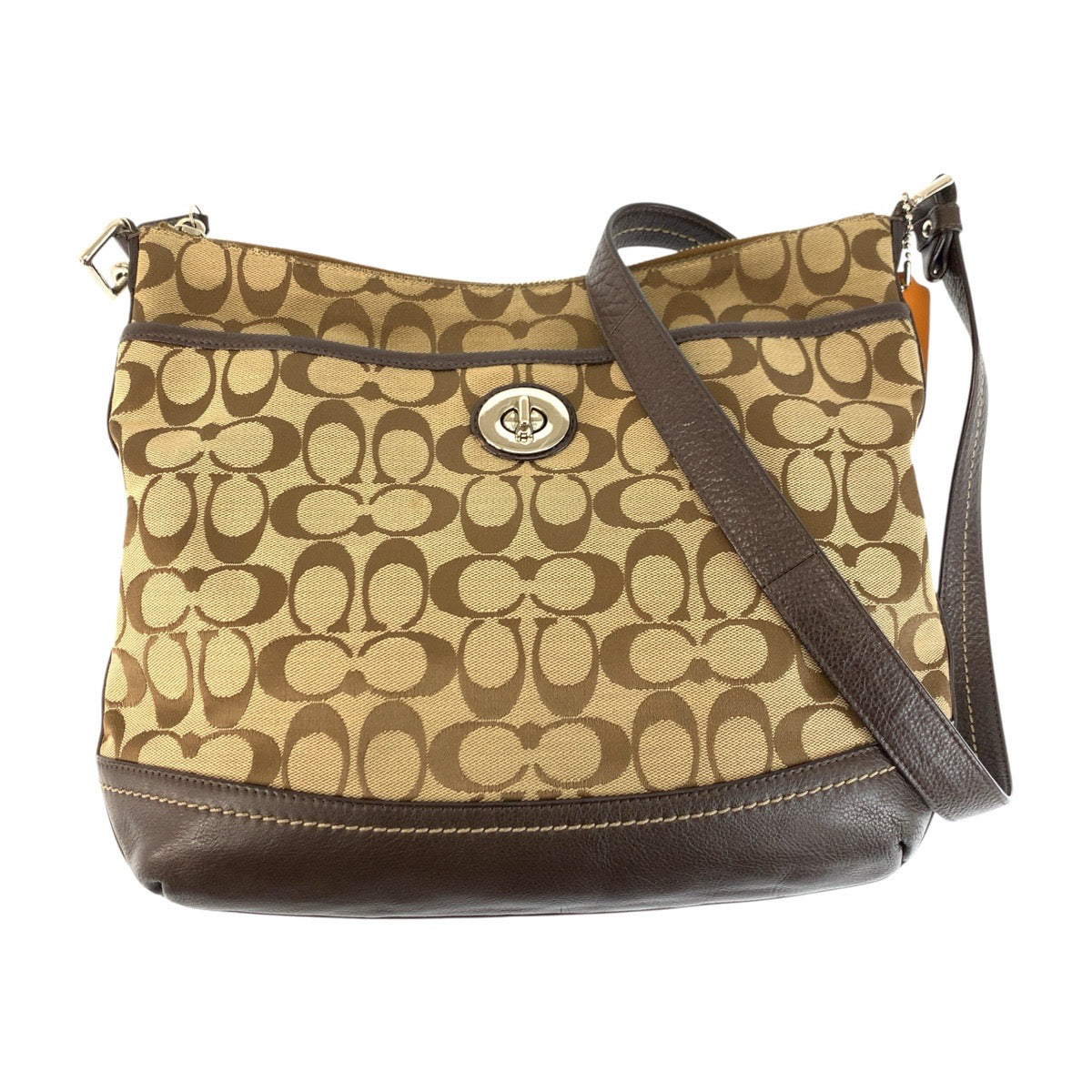 22769
COACH コーチ シグネチャー ブラウン ベージュ シルバー金具 キャンバス / レザー F24032 ショルダーバッグ メッセンジャーバッグ レディース AB7
