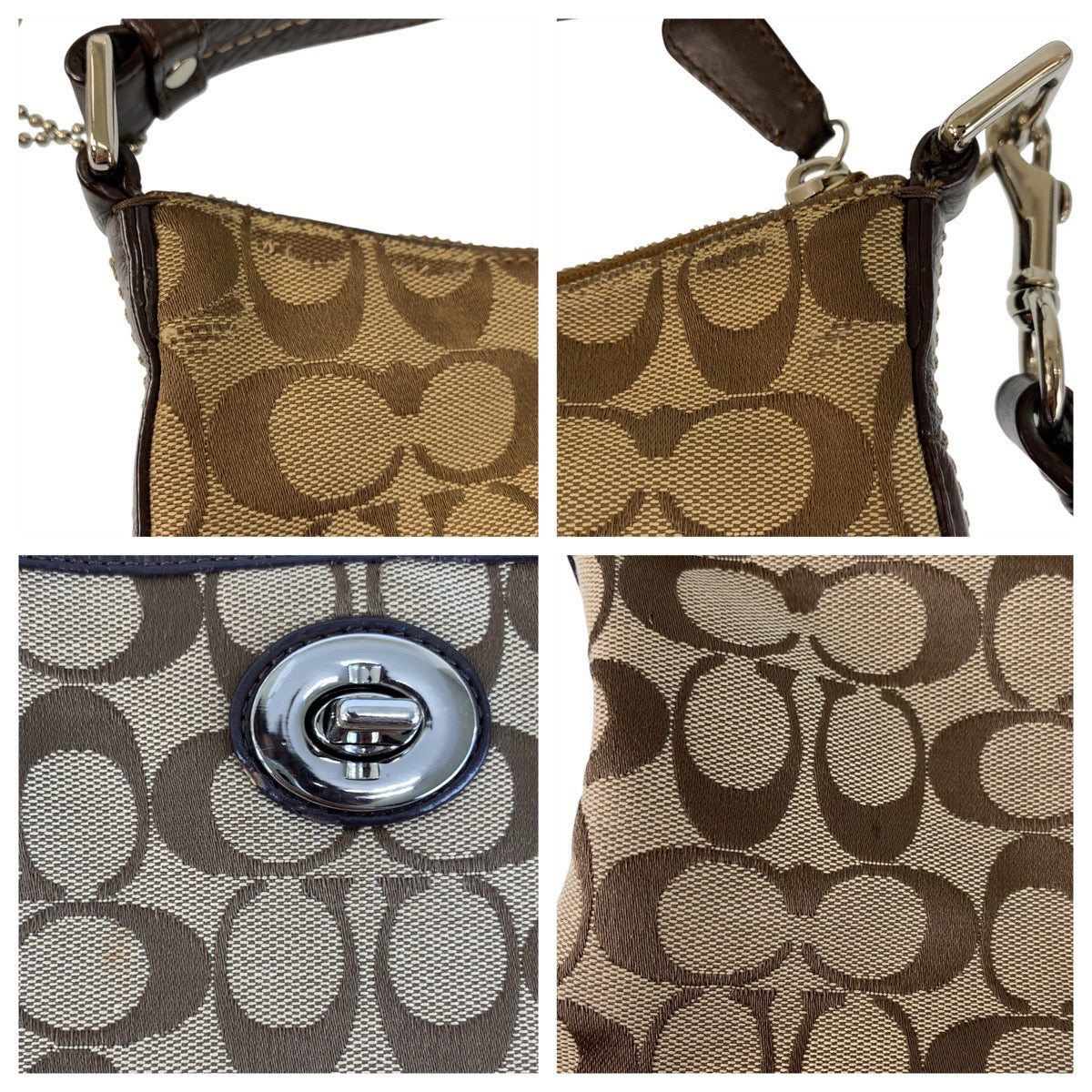 22769
COACH コーチ シグネチャー ブラウン ベージュ シルバー金具 キャンバス / レザー F24032 ショルダーバッグ メッセンジャーバッグ レディース AB7