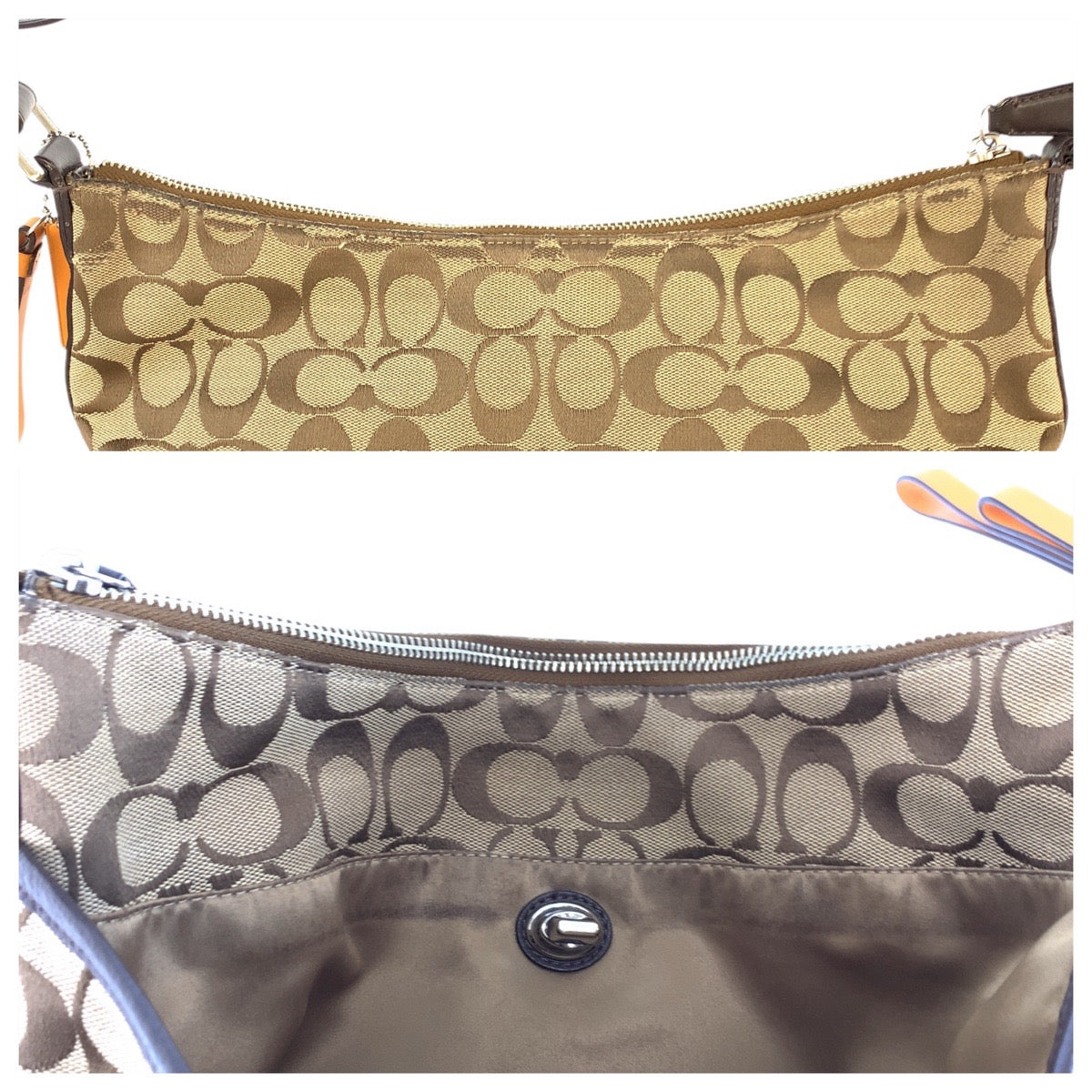 22769
COACH コーチ シグネチャー ブラウン ベージュ シルバー金具 キャンバス / レザー F24032 ショルダーバッグ メッセンジャーバッグ レディース AB7