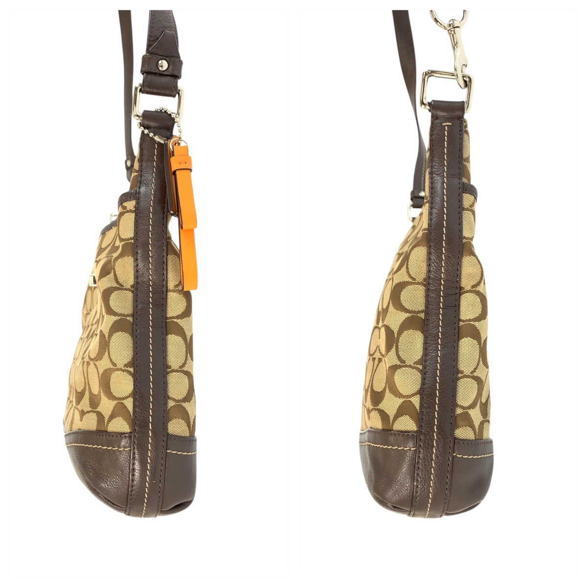 22769
COACH コーチ シグネチャー ブラウン ベージュ シルバー金具 キャンバス / レザー F24032 ショルダーバッグ メッセンジャーバッグ レディース AB7