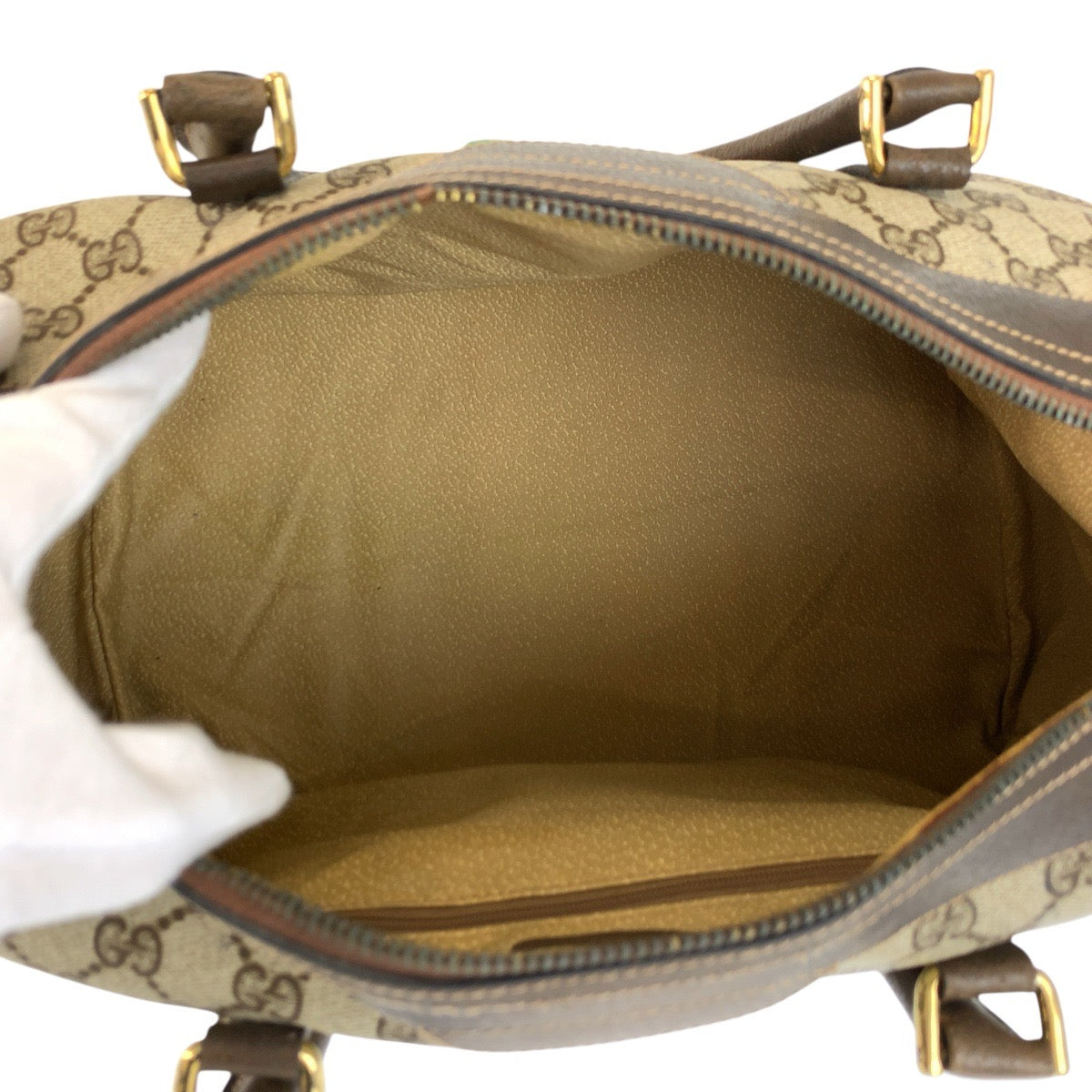 22774
GUCCI グッチ ヴィンテージ オールドグッチ シェリーライン ベージュ ブラウン ゴールド金具 GGスプリームキャンバス / レザー ハンドバッグ ボストンバッグ レディース ABP42