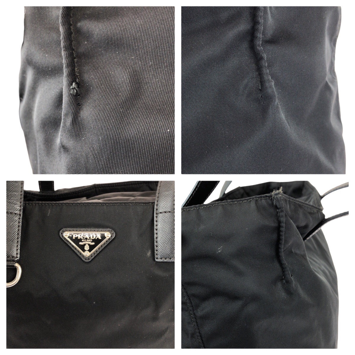 22775
PRADA プラダ テスート サフィアーノ 三角ロゴプレート ブラック 黒 シルバー金具 ナイロン / レザー トートバッグ ショルダーバッグ レディース ABP38