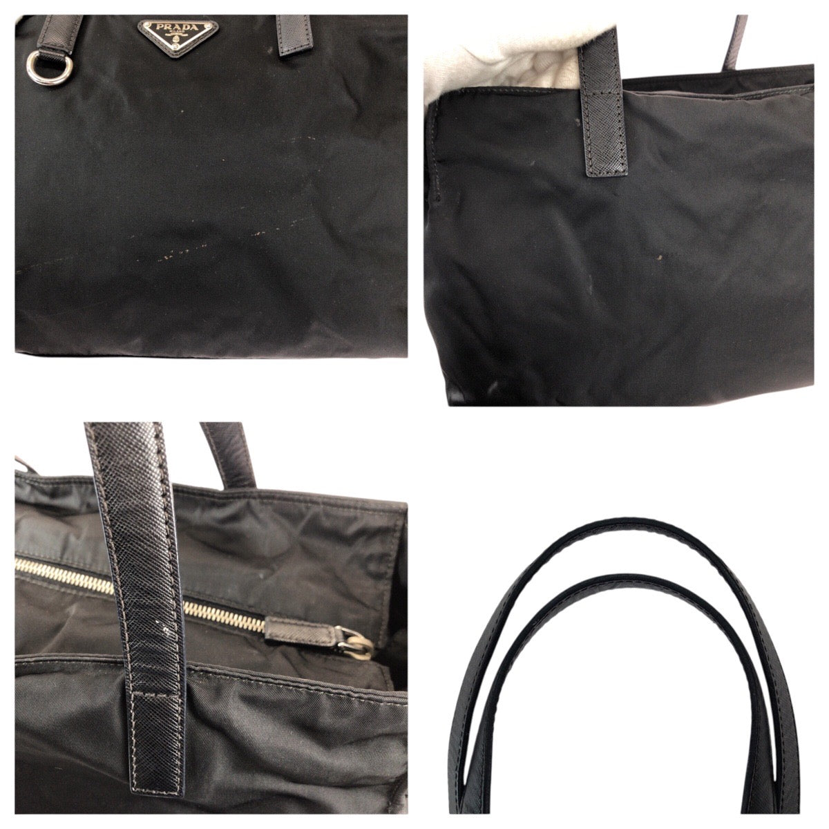 22775
PRADA プラダ テスート サフィアーノ 三角ロゴプレート ブラック 黒 シルバー金具 ナイロン / レザー トートバッグ ショルダーバッグ レディース ABP38