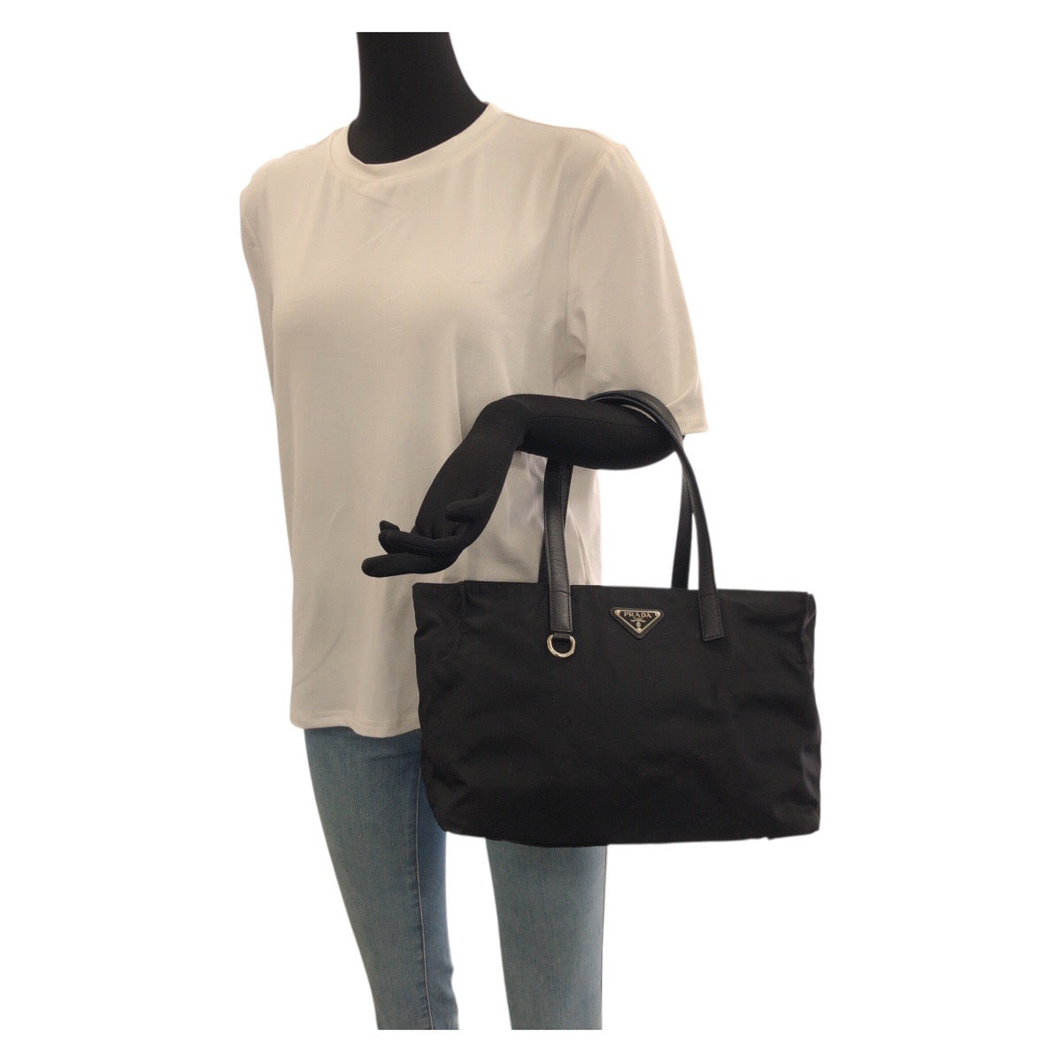 22775
PRADA プラダ テスート サフィアーノ 三角ロゴプレート ブラック 黒 シルバー金具 ナイロン / レザー トートバッグ ショルダーバッグ レディース ABP38