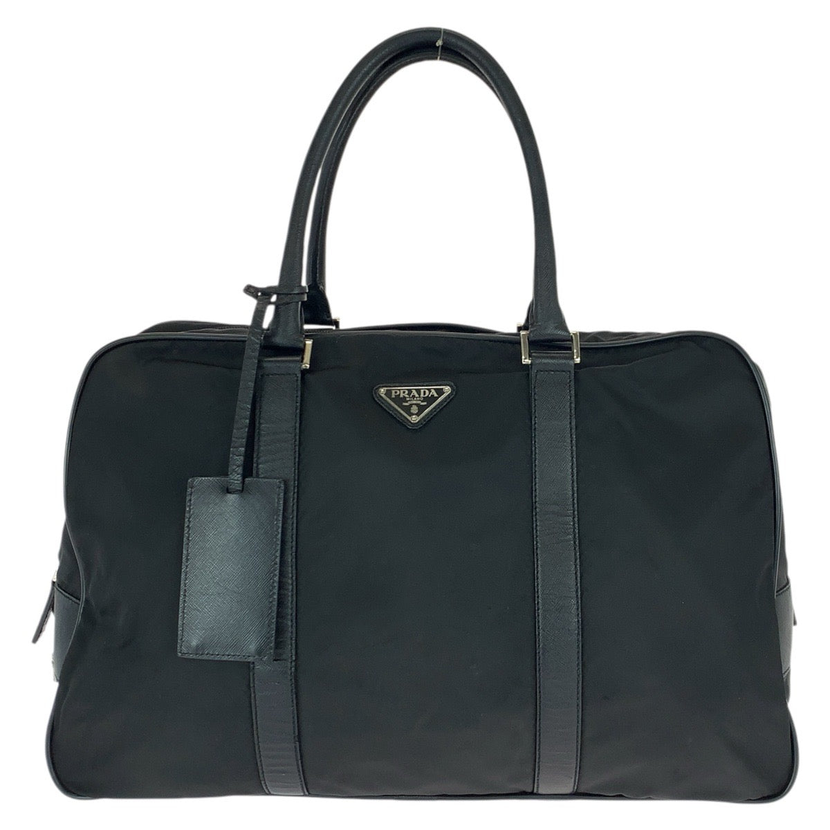 22778
PRADA プラダ テスート サフィアーノ 三角ロゴプレート ブラック 黒 シルバー金具 ナイロン / レザー ボストンバッグ トートバッグ メンズ ABP42