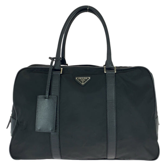 22778
PRADA プラダ テスート サフィアーノ 三角ロゴプレート ブラック 黒 シルバー金具 ナイロン / レザー ボストンバッグ トートバッグ メンズ ABP42