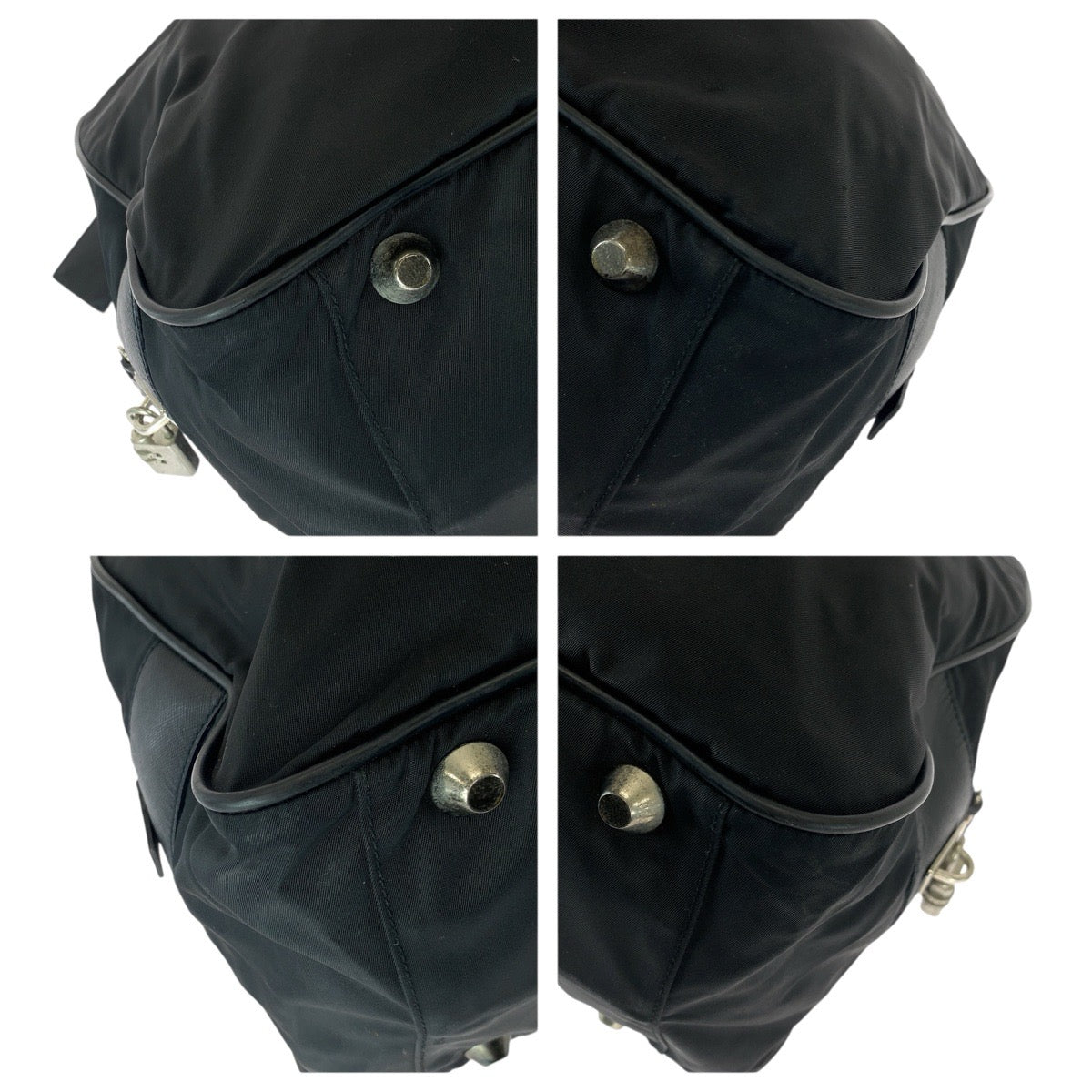 22778
PRADA プラダ テスート サフィアーノ 三角ロゴプレート ブラック 黒 シルバー金具 ナイロン / レザー ボストンバッグ トートバッグ メンズ ABP42