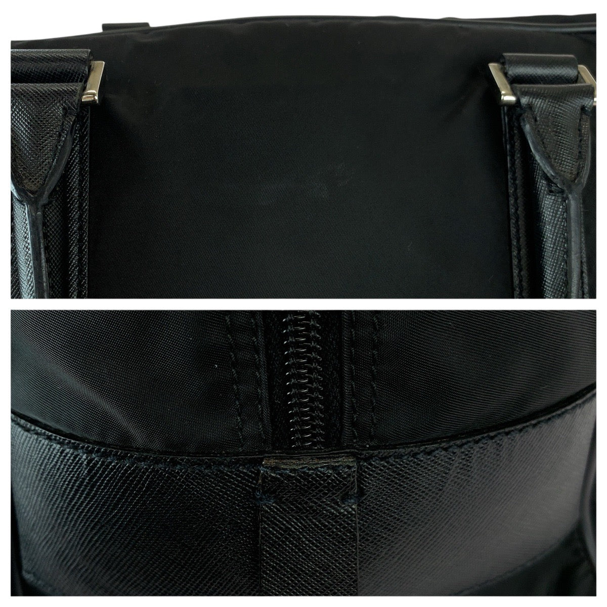 22778
PRADA プラダ テスート サフィアーノ 三角ロゴプレート ブラック 黒 シルバー金具 ナイロン / レザー ボストンバッグ トートバッグ メンズ ABP42