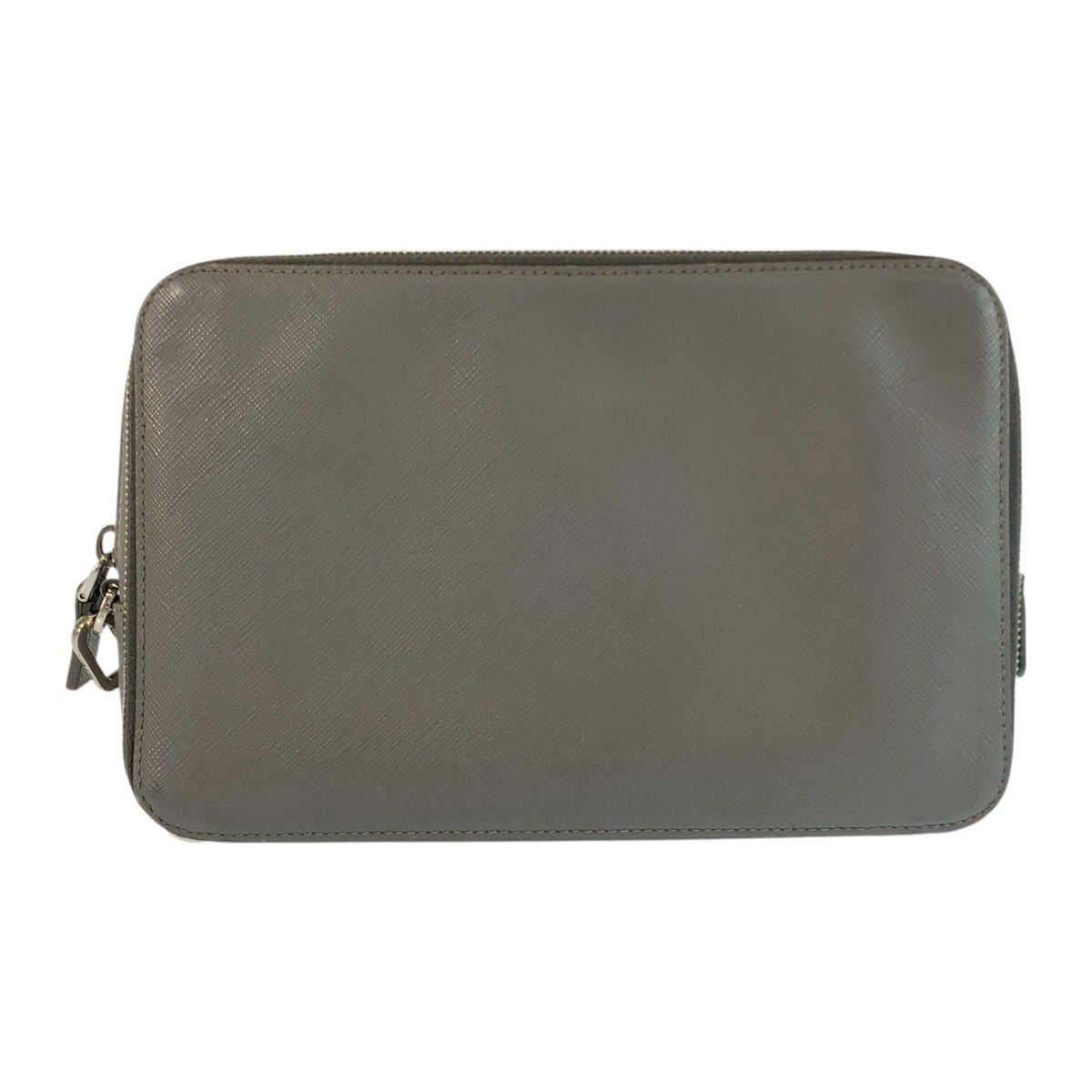 22780
PRADA プラダ サフィアーノ 三角ロゴプレート グレー シルバー金具 レザー クラッチバッグ セカンドバッグ メンズ AB28