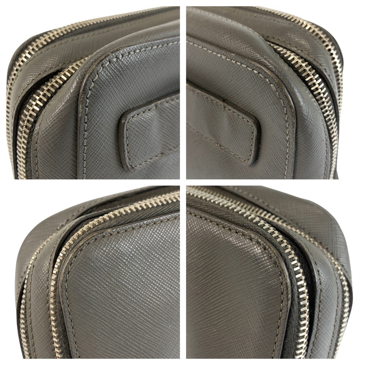 22780
PRADA プラダ サフィアーノ 三角ロゴプレート グレー シルバー金具 レザー クラッチバッグ セカンドバッグ メンズ AB28