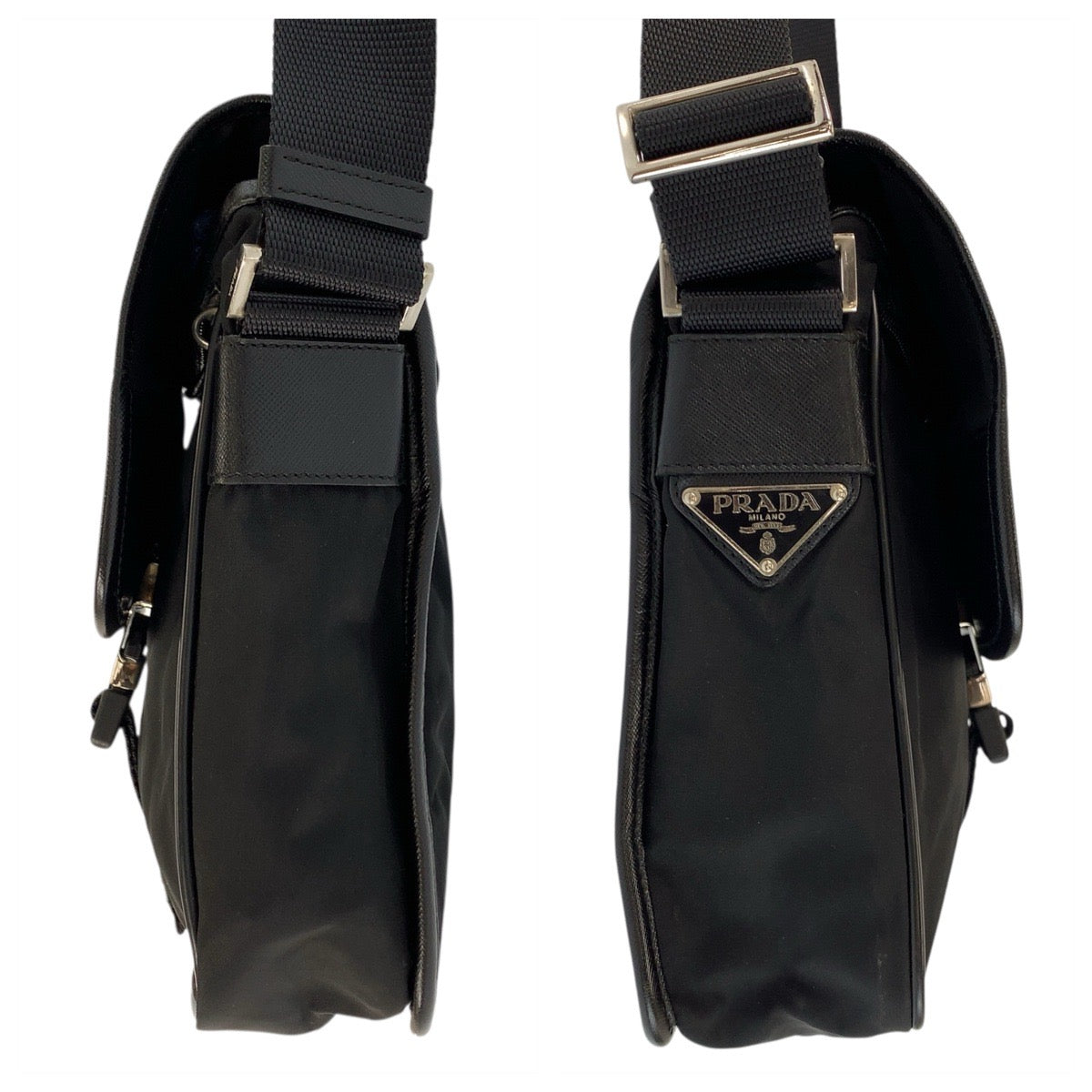 22781
PRADA プラダ テスート 三角ロゴプレート ブラック 黒 シルバー金具 ナイロン / レザー ショルダーバッグ ポシェット レディース ABP35