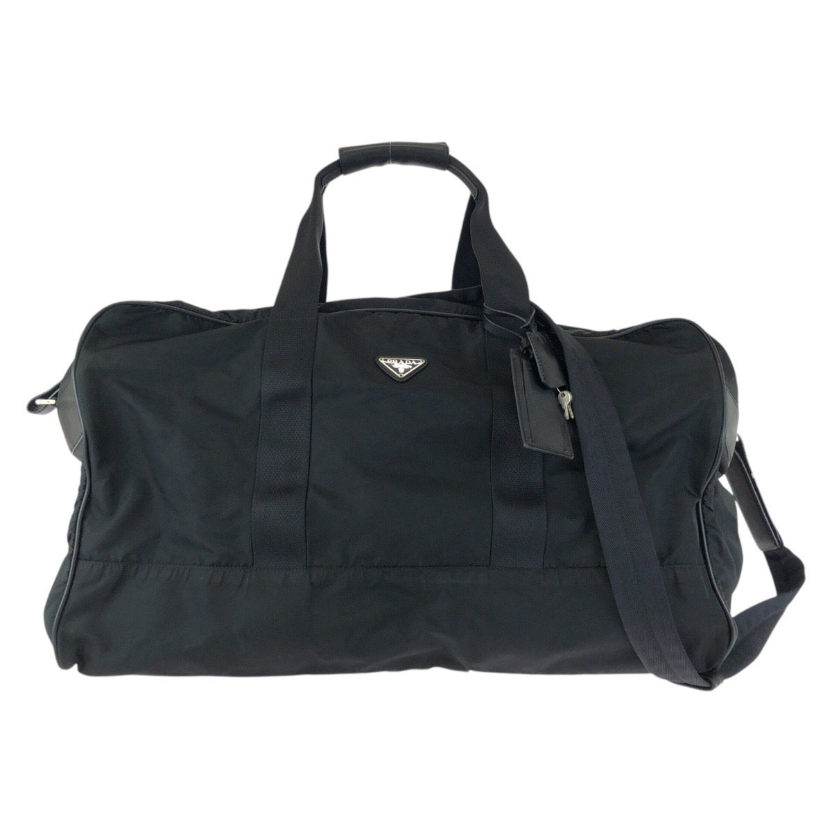 22784
PRADA プラダ テスート サフィアーノ 三角ロゴプレート ブラック 黒 シルバー金具 ナイロン / レザー ボストンバッグ 2way レディース AB42
