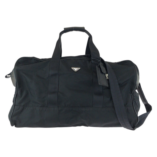 22784
PRADA プラダ テスート サフィアーノ 三角ロゴプレート ブラック 黒 シルバー金具 ナイロン / レザー ボストンバッグ 2way レディース AB42