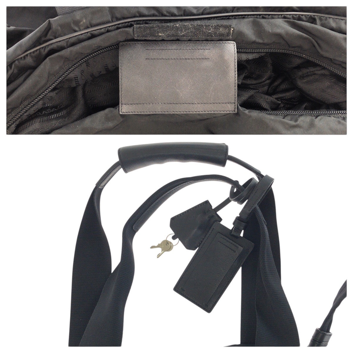 22784
PRADA プラダ テスート サフィアーノ 三角ロゴプレート ブラック 黒 シルバー金具 ナイロン / レザー ボストンバッグ 2way レディース AB42