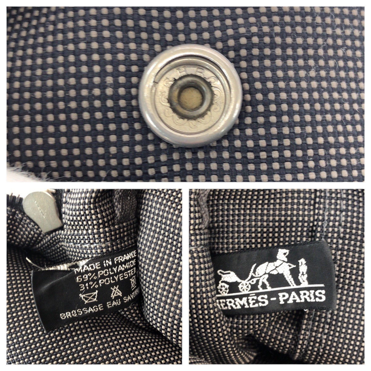 22787
HERMES エルメス エールライン MM グレー シルバー金具 キャンバス トートバッグ 男女兼用 メンズ AB15