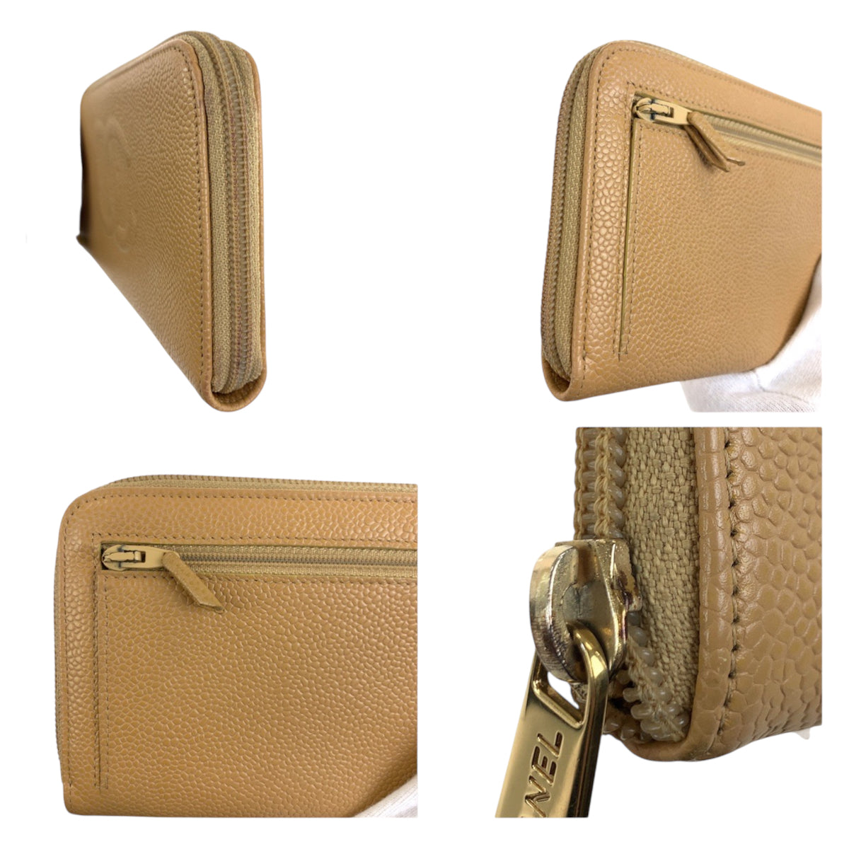 22793
CHANEL シャネル ココマーク ベージュ ゴールド金具 キャビアスキン 長財布 ラウンドファスナー レディース ABP70