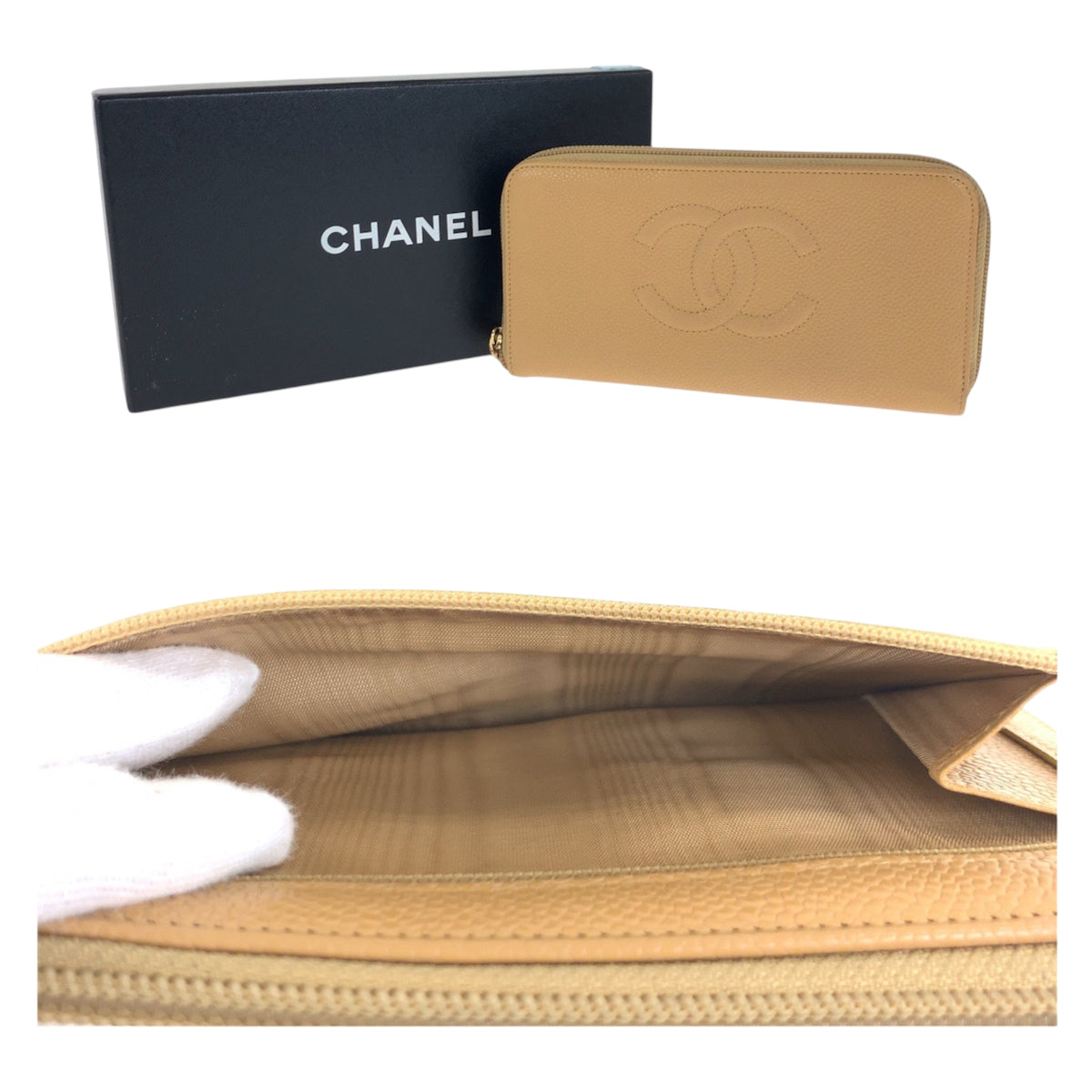 22793
CHANEL シャネル ココマーク ベージュ ゴールド金具 キャビアスキン 長財布 ラウンドファスナー レディース ABP70