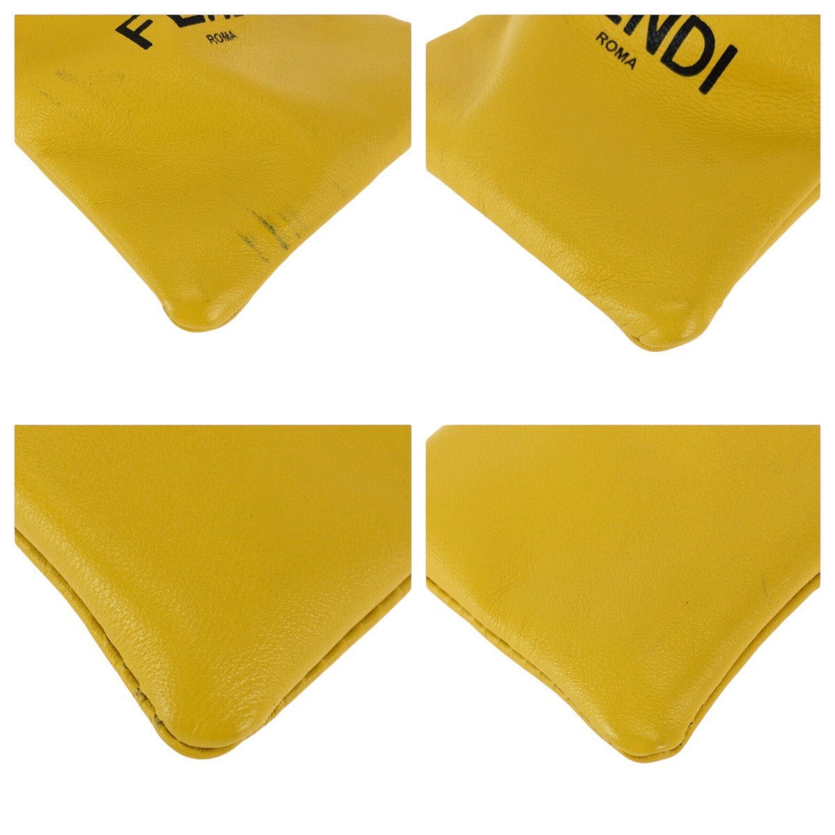 22797
FENDI フェンディ イエロー ブラック ゴールド金具 レザー 7AR897 ポーチ フォンポーチ レディース AB15