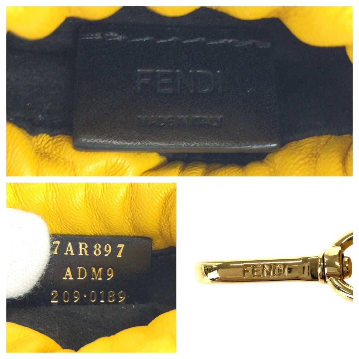 22797
FENDI フェンディ イエロー ブラック ゴールド金具 レザー 7AR897 ポーチ フォンポーチ レディース AB15
