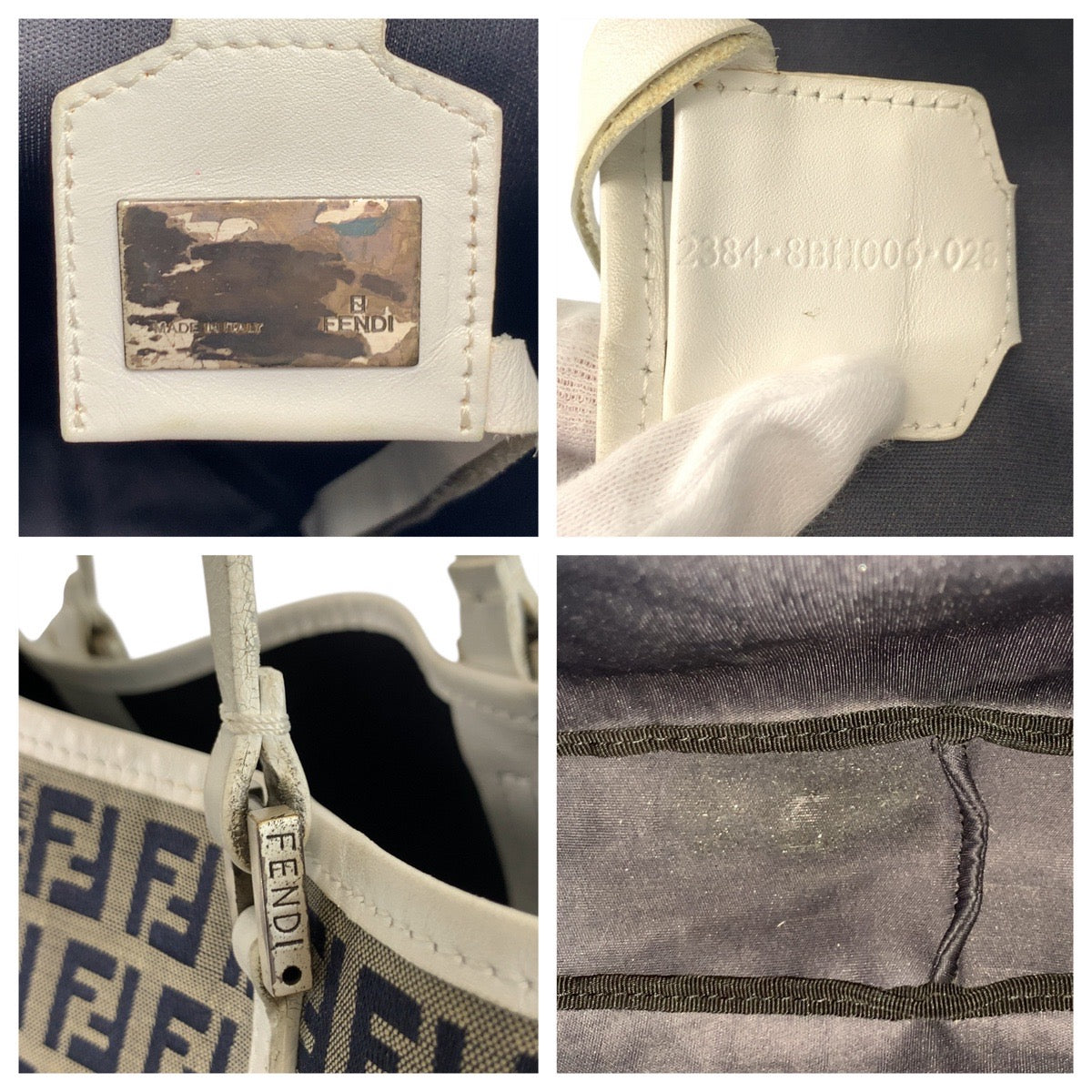 22801
FENDI フェンディ ズッキーノ グレー ホワイト シルバー金具 キャンバス / レザー 8BH006 トートバッグ ハンドバッグ レディース ABP35