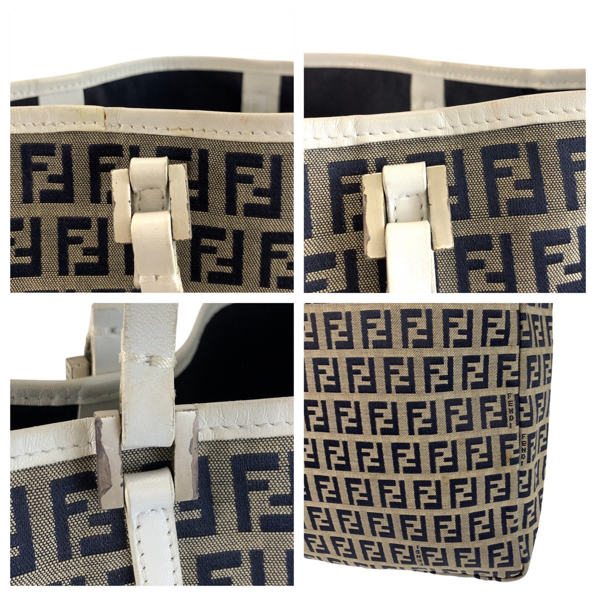 22801
FENDI フェンディ ズッキーノ グレー ホワイト シルバー金具 キャンバス / レザー 8BH006 トートバッグ ハンドバッグ レディース ABP35