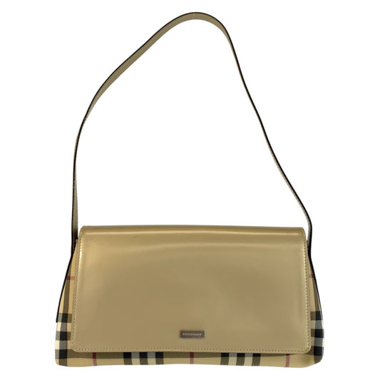 22802
BURBERRY バーバリー チェック柄 ベージュ ゴールド キャンバス / レザー ショルダーバッグ レディース ABP35