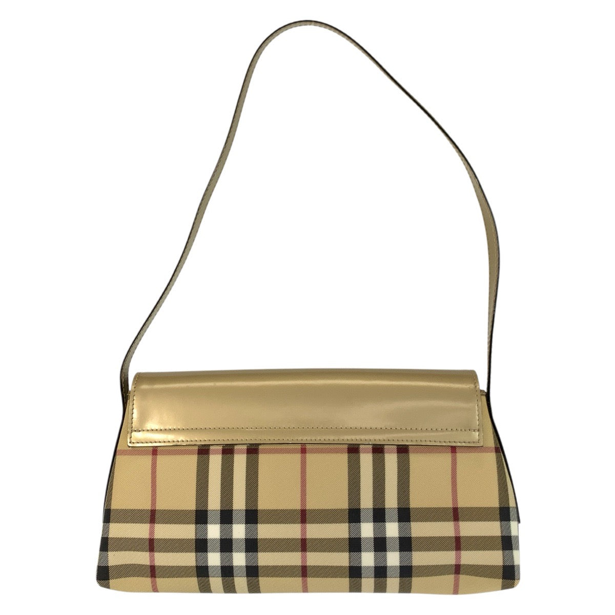 22802
BURBERRY バーバリー チェック柄 ベージュ ゴールド キャンバス / レザー ショルダーバッグ レディース ABP35