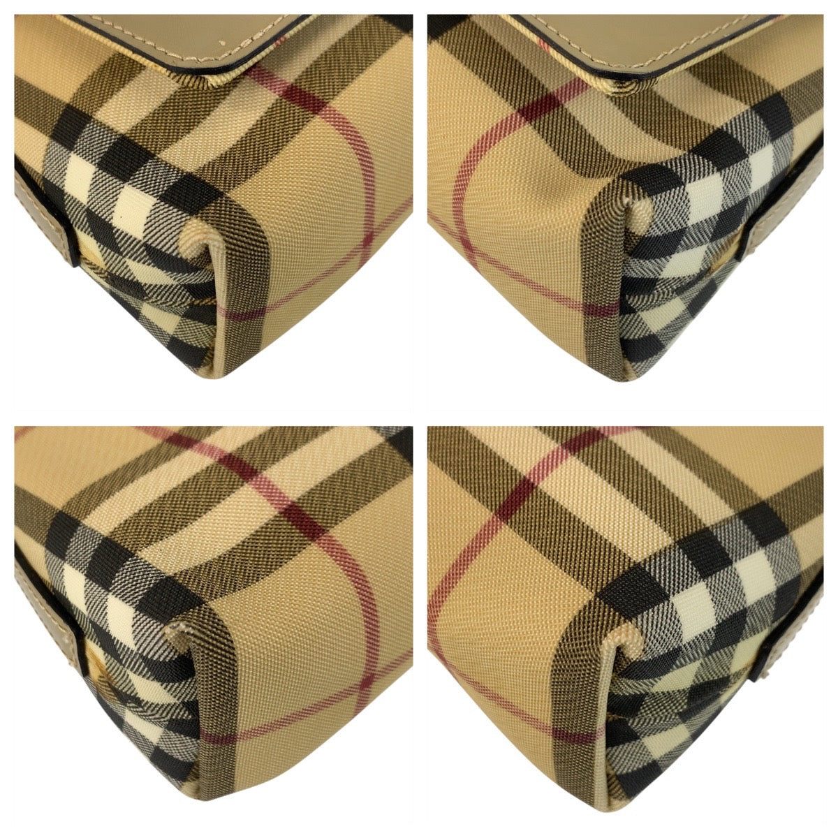 22802
BURBERRY バーバリー チェック柄 ベージュ ゴールド キャンバス / レザー ショルダーバッグ レディース ABP35