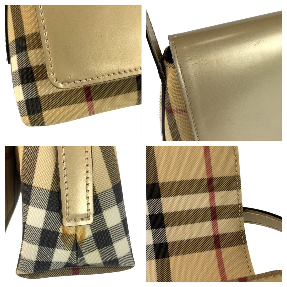 22802
BURBERRY バーバリー チェック柄 ベージュ ゴールド キャンバス / レザー ショルダーバッグ レディース ABP35