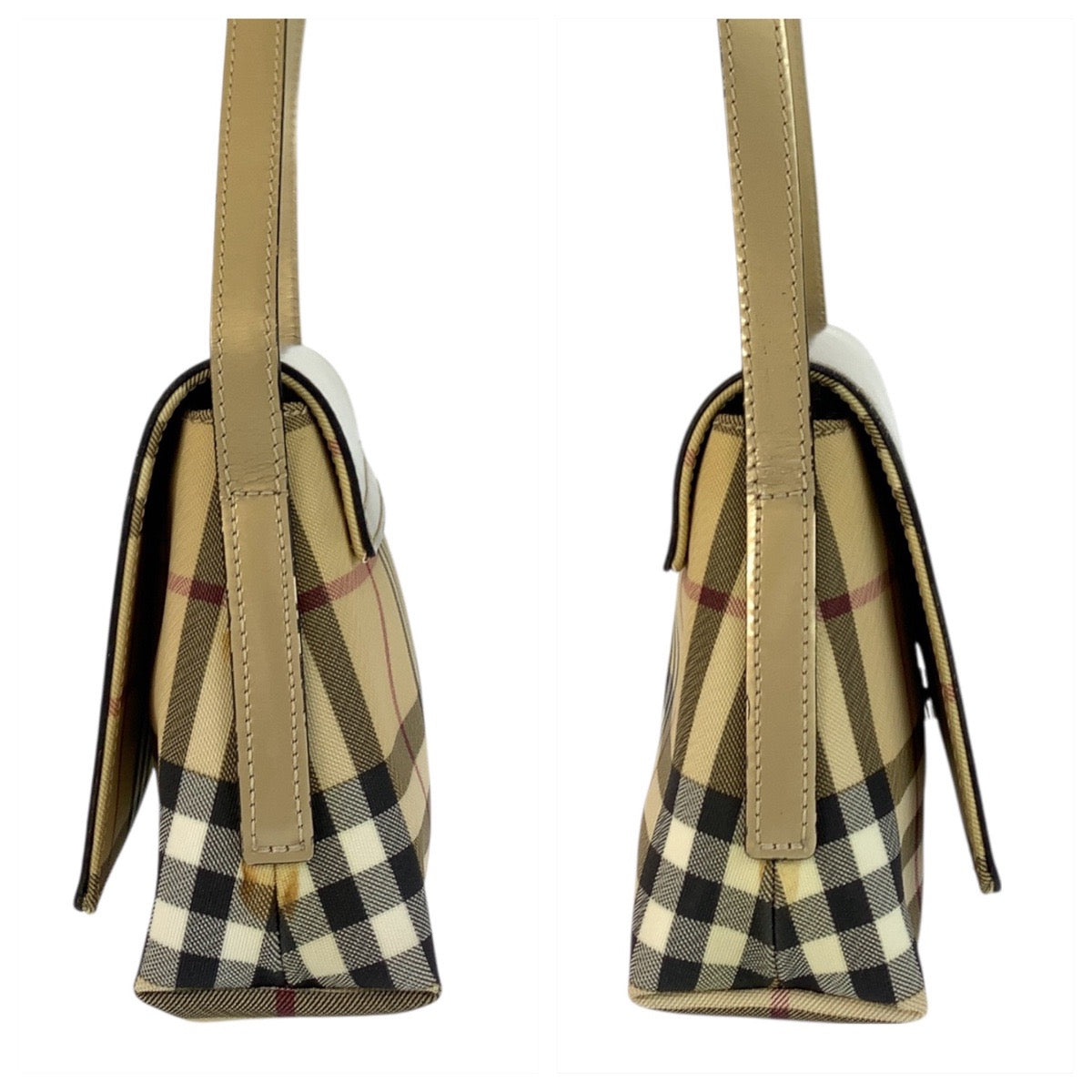 22802
BURBERRY バーバリー チェック柄 ベージュ ゴールド キャンバス / レザー ショルダーバッグ レディース ABP35