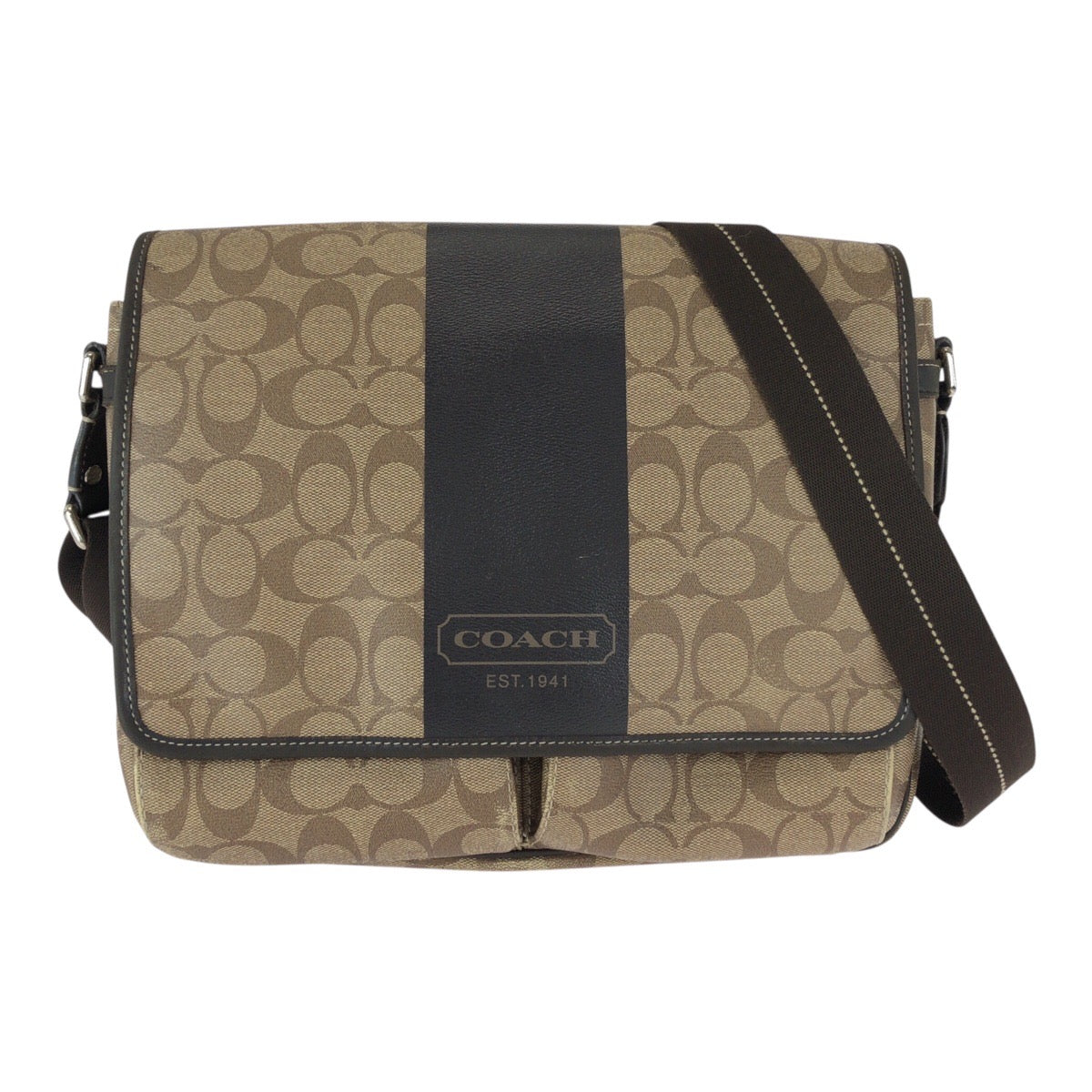 22804
COACH コーチ シグネチャー ブラウン ベージュ シルバー金具 PVC / レザー F70590 ショルダーバッグ メッセンジャーバッグ 男女兼用 レディース AB10