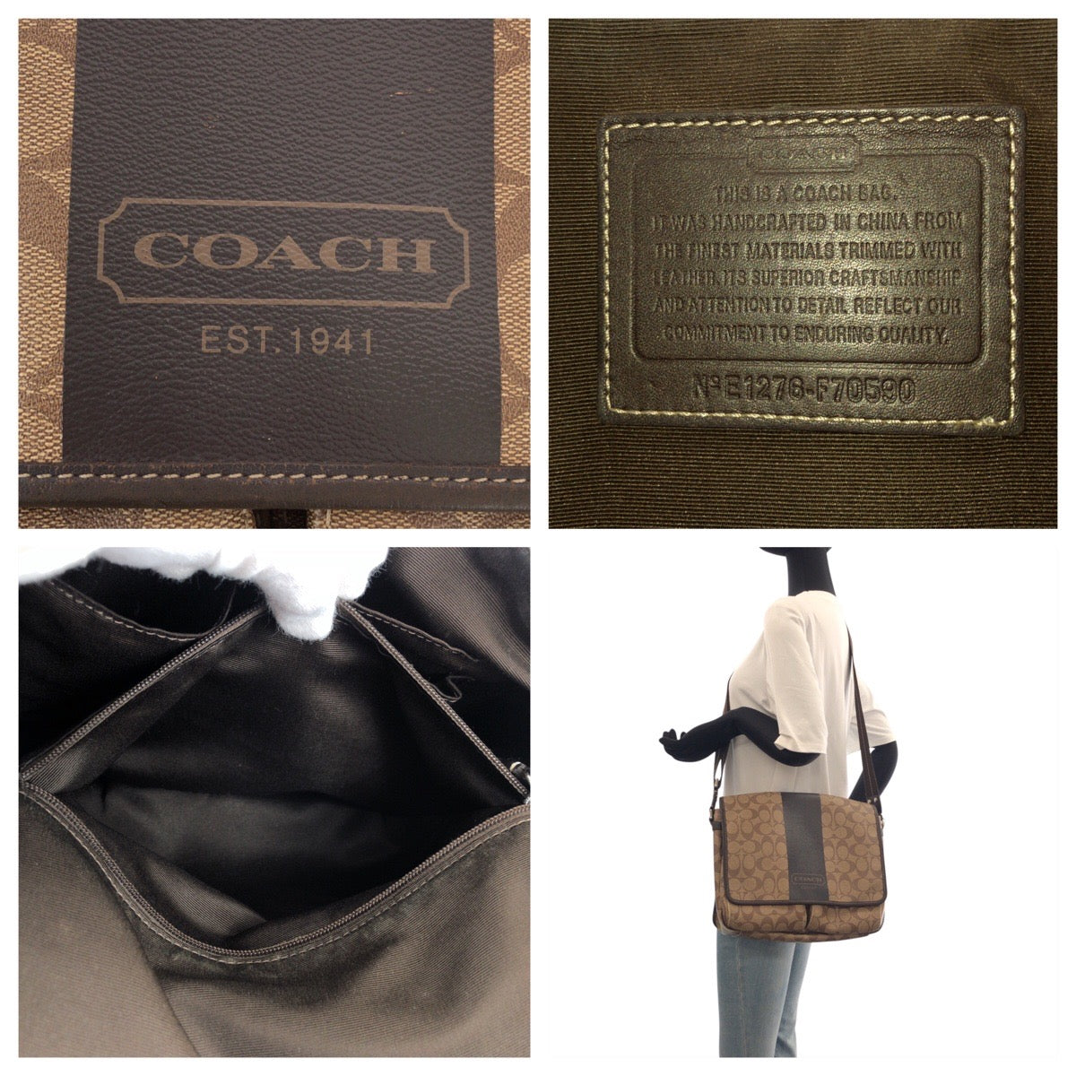 22804
COACH コーチ シグネチャー ブラウン ベージュ シルバー金具 PVC / レザー F70590 ショルダーバッグ メッセンジャーバッグ 男女兼用 レディース AB10