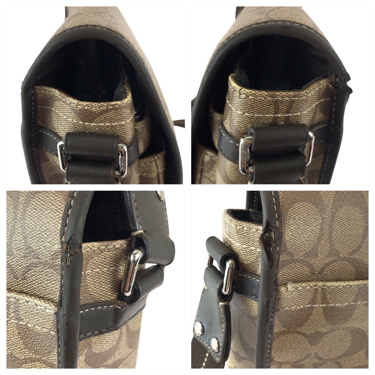 22804
COACH コーチ シグネチャー ブラウン ベージュ シルバー金具 PVC / レザー F70590 ショルダーバッグ メッセンジャーバッグ 男女兼用 レディース AB10