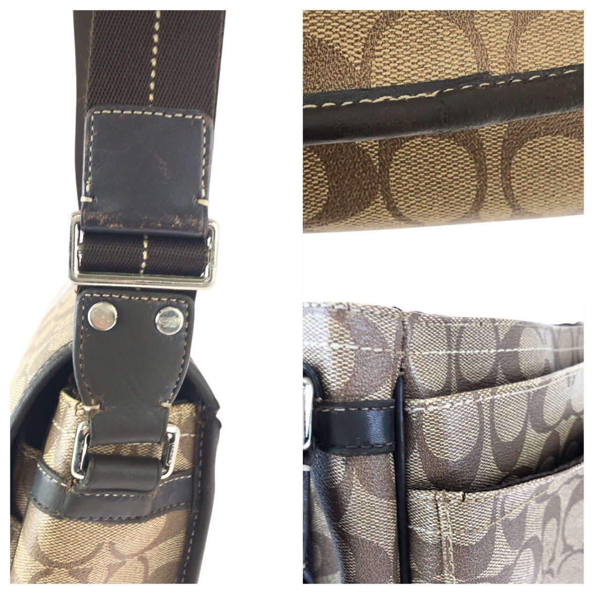 22804
COACH コーチ シグネチャー ブラウン ベージュ シルバー金具 PVC / レザー F70590 ショルダーバッグ メッセンジャーバッグ 男女兼用 レディース AB10