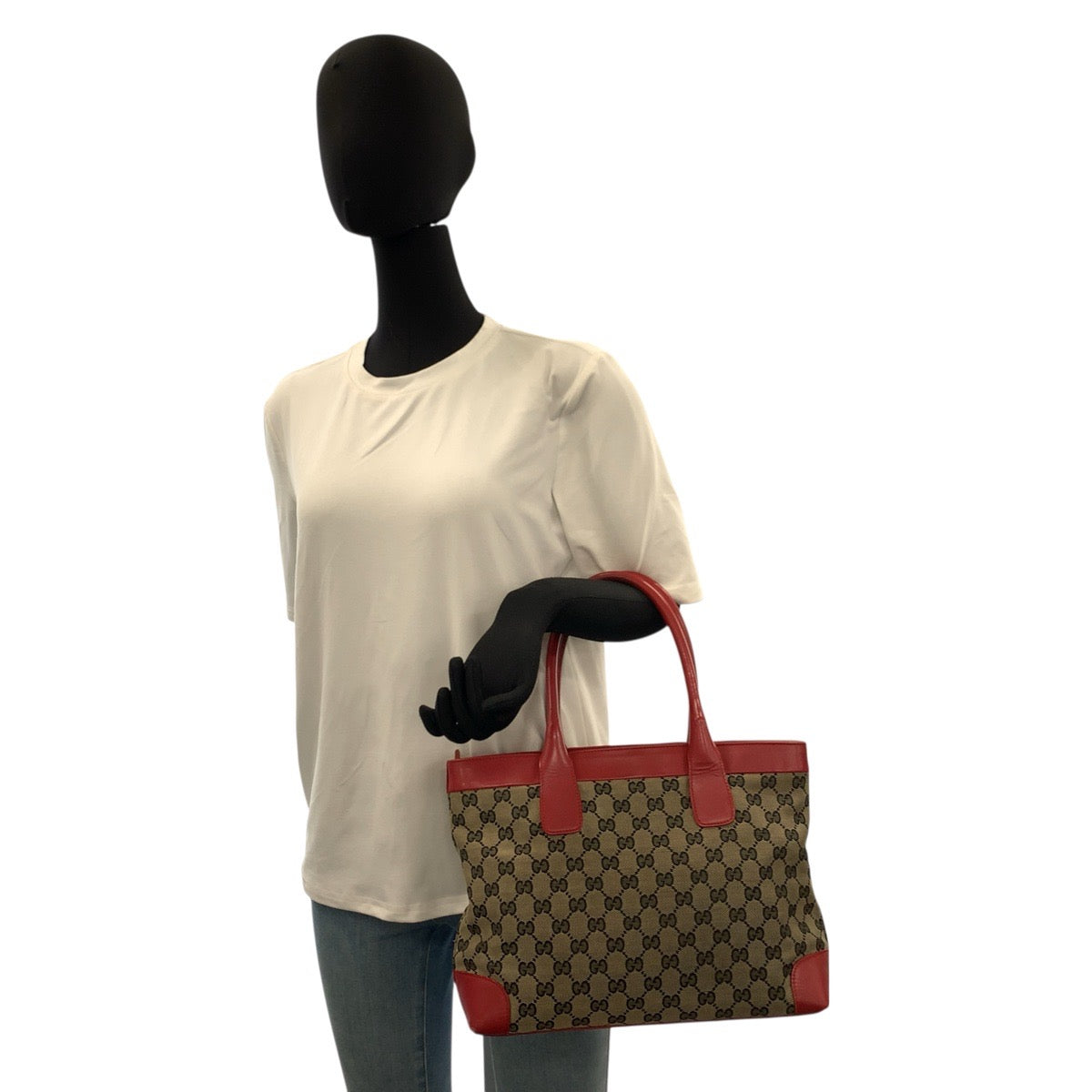22807
GUCCI グッチ レッド ベージュ GGキャンバス / レザー 002 119 トートバッグ ハンドバッグ レディース AB30