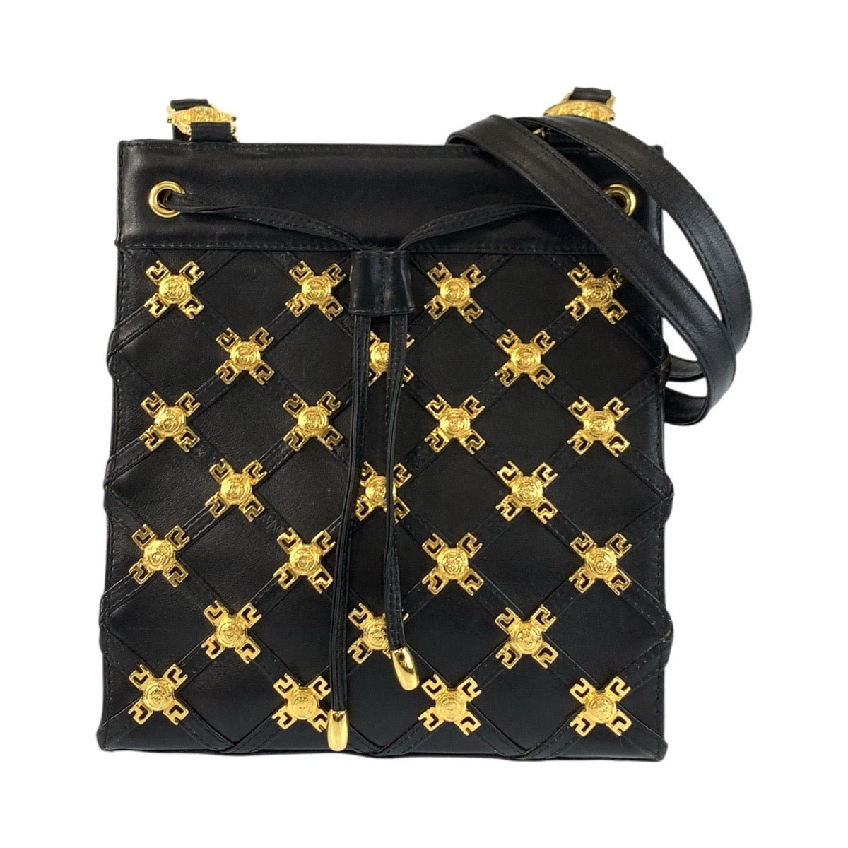 22808
VERSACE ヴェルサーチ ヴィンテージ メデューサ ブラック 黒 ゴールド金具 レザー ショルダーバッグ ポシェット レディース ABP82