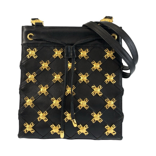 22808
VERSACE ヴェルサーチ ヴィンテージ メデューサ ブラック 黒 ゴールド金具 レザー ショルダーバッグ ポシェット レディース ABP82