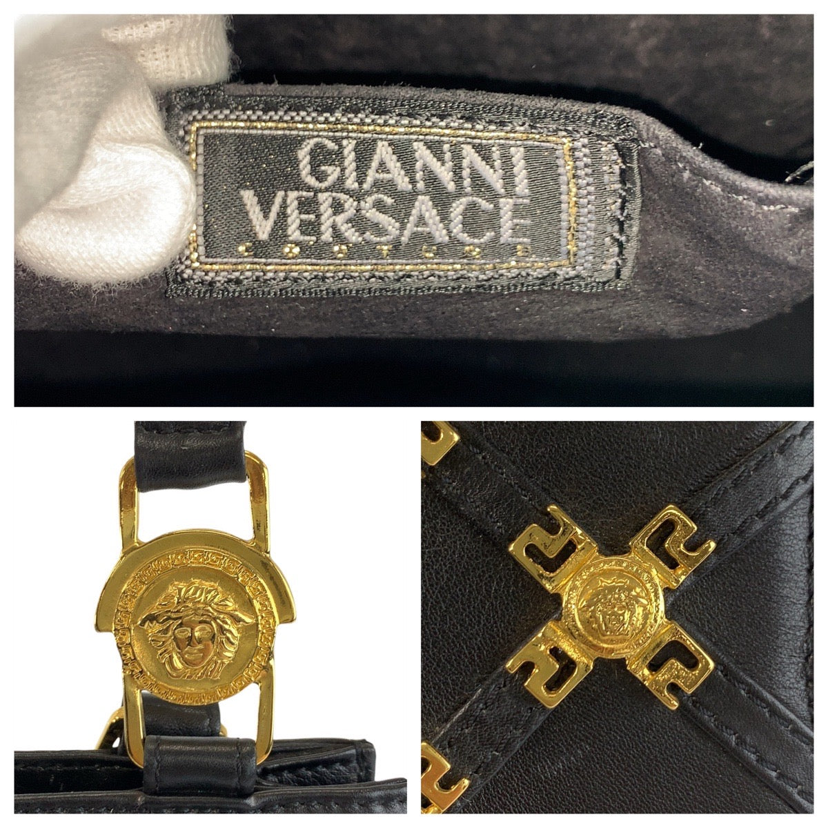 22808
VERSACE ヴェルサーチ ヴィンテージ メデューサ ブラック 黒 ゴールド金具 レザー ショルダーバッグ ポシェット レディース ABP82